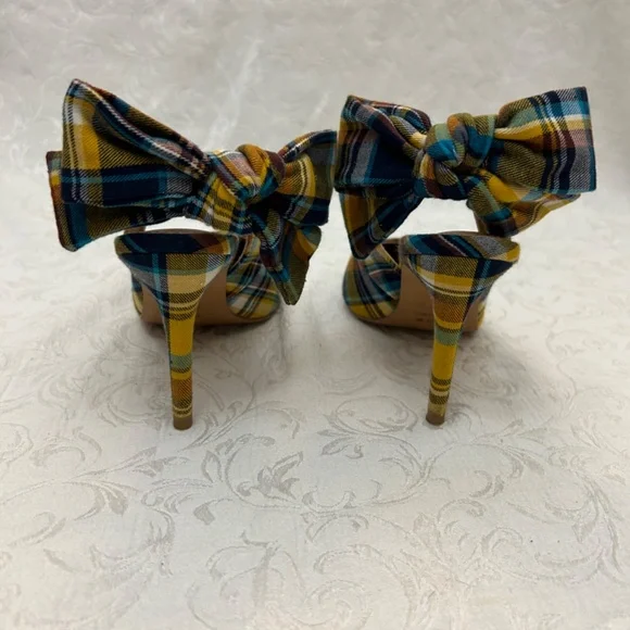 asos Plaid Slingback Pumps with Bow on heel szUK4/US6 Yellow Multi color - Picture 4 of 8